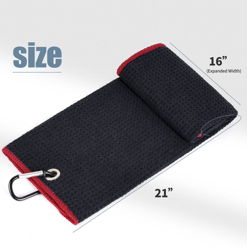 Mile High Life Tri-fold Golf Towel | Premium Microfiber Fabric | Waffle Pattern | with Heavy Duty Carabiner Clip | Golf Towel for Men and Women (Black/Red) - Image 4